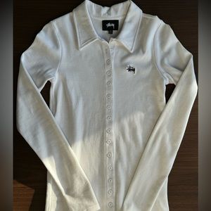 Stussy White Button Up collar long sleeve, XS